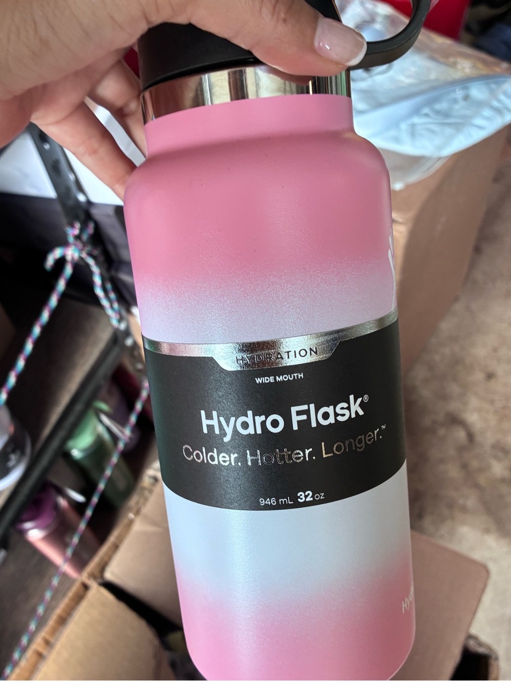 Hydro Flask Bottle ombré pink white 32oz wide mouth hydration water
